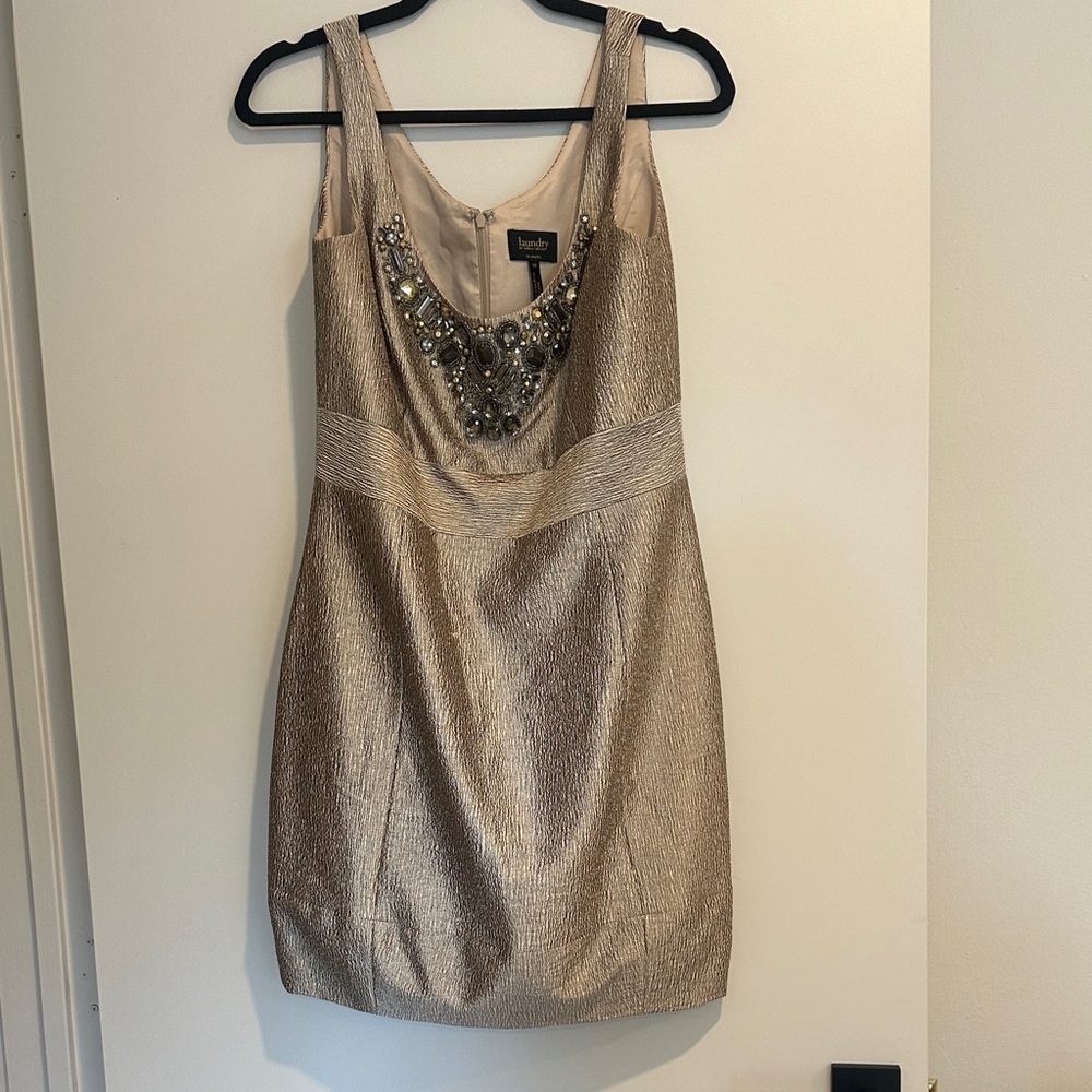 Laundry By Shelli Segal Gold Beaded Mini Dress